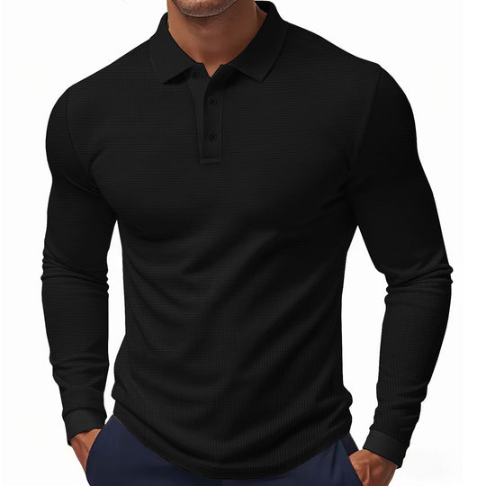 Herren Langarm-Polohemd mit strukturiertem GewShopnorye