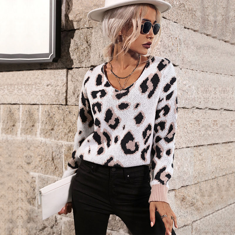 Damen Feinstrickpullover mit dezentem Animal-Print, V‑Ausschnitt und kastiger Silhouette Shop Nory