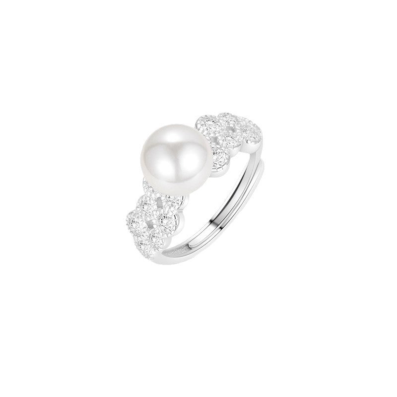 Damen eleganter Ring mit funkelnden Kristallen und Perle Shop Nory