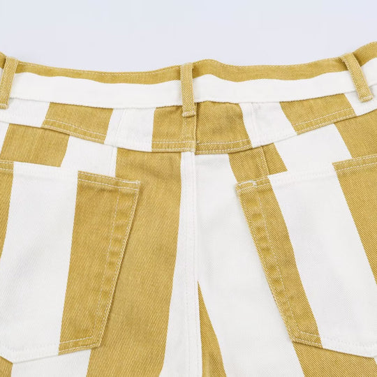 Damen Gestreifte Highwaist Fünf-Taschen-Hose mit geradem Bein Shop Nory