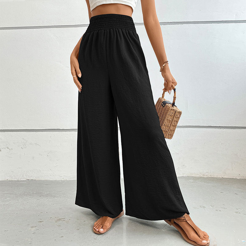 Damen Palazzo-Hose mit hohem, elastischem Rüschenbund und Eingrifftaschen Shop Nory