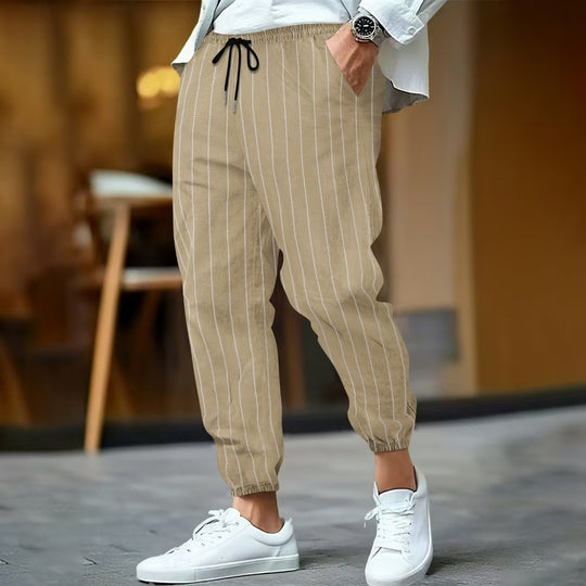 Herren nan gestreifte Leinenoptik Jogginghose mit Tunnelzug elastischem Saum und Eingrifftaschen Shop Nory