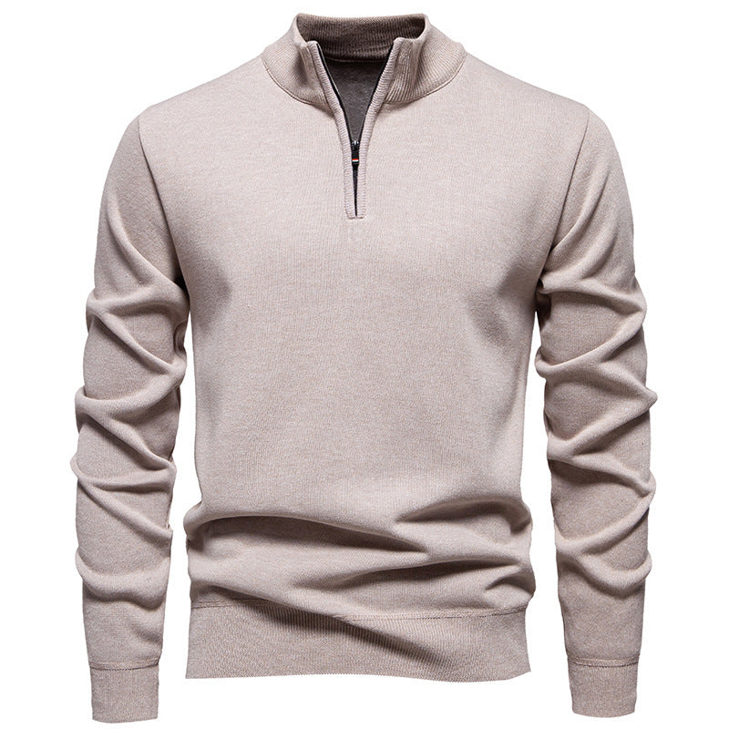Herren Slim-Fit Feinstrickpullover mit kurzem Reißverschluss, Stehkragen und geripptem Bund Shop Nory
