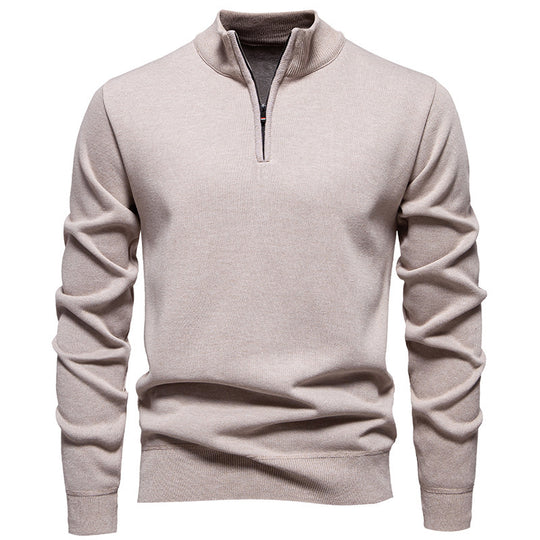 Herren Slim-Fit Feinstrickpullover mit kurzem Reißverschluss, Stehkragen und geripptem Bund Shop Nory