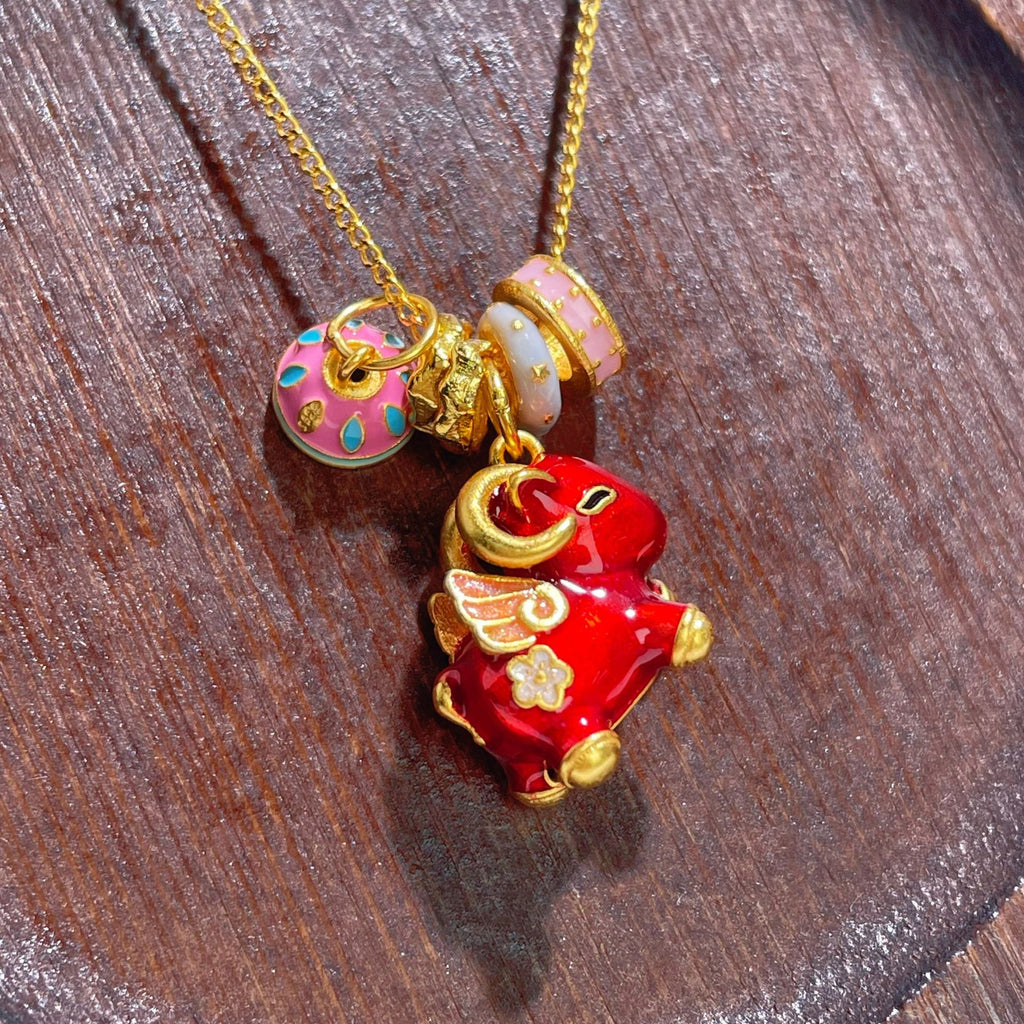 Damen Halskette mit originellem Elefanten-Anhänger und bunten Charms Shop Nory