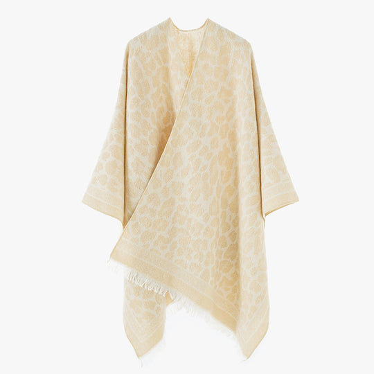 Damen Weichfallender Jacquard-Überwurf im Kimono-Schnitt mit tonalem Leo‑Muster und Fransensaum Shop Nory