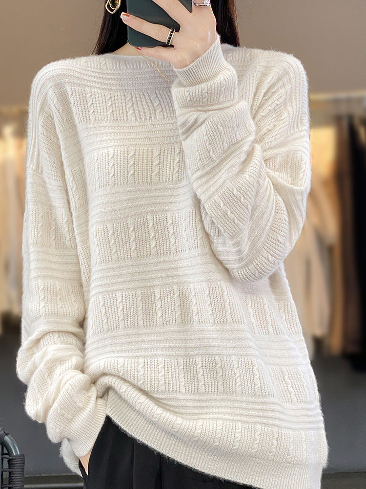 Damen Oversize-Feinstrickpullover mit Strukturblöcken, Mohair‑Look und Rundhalsausschnitt Shop Nory