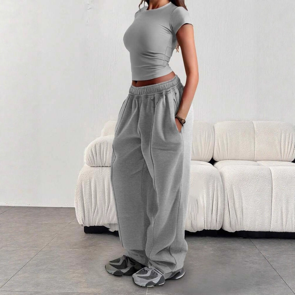 Damen nan enges Cropshirt und weite High-Waist Jogginghosen-Set Shop Nory