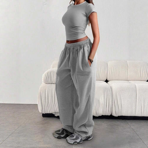 Damen nan enges Cropshirt und weite High-Waist Jogginghosen-Set Shop Nory