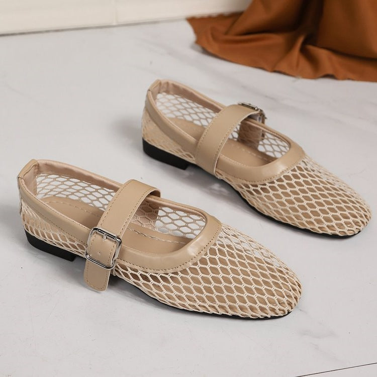 Damen Netzhäusliche Ballerinas mit modischer Schnallenverzierung