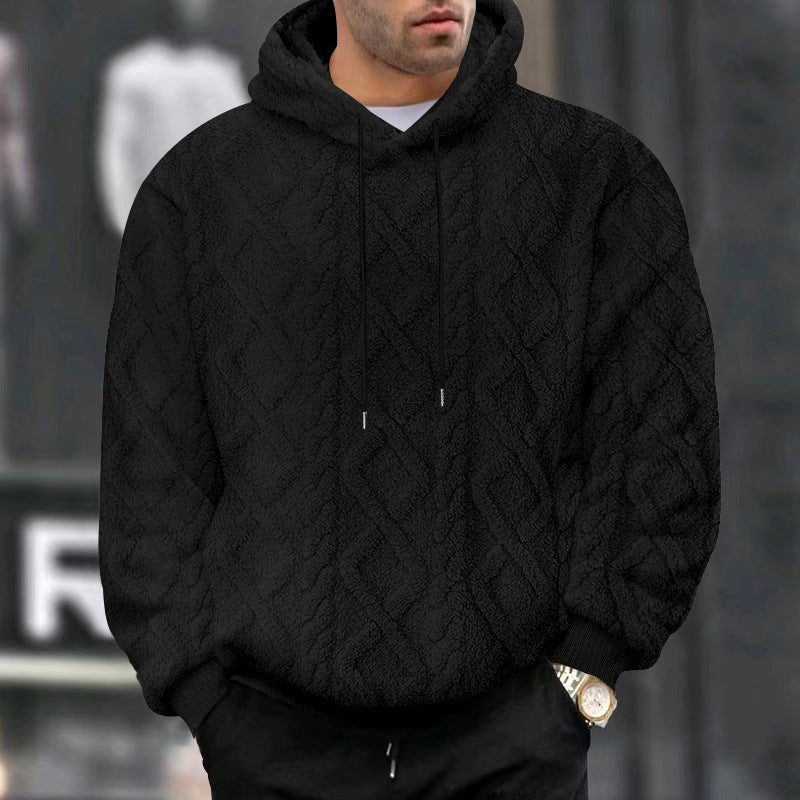 Herren nan kuscheliger Sherpa-Kapuzenpullover mit diamantgeprägter Struktur, Kordelzug und elastischen Rippbündchen Shop Nory