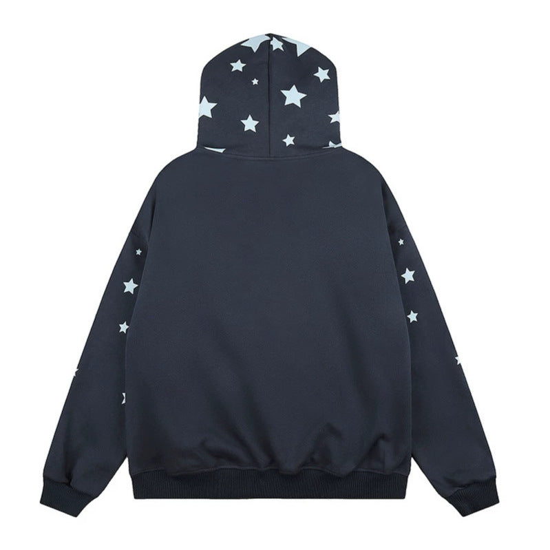Damen Oversize Kapuzen‑Sweatjacke mit Sternen‑Allover, Kunstfellbesatz und durchgehendem Reißverschluss Shop Nory