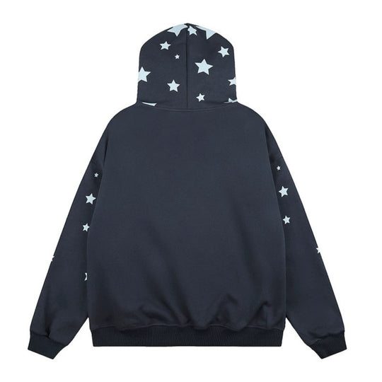 Damen Oversize Kapuzen‑Sweatjacke mit Sternen‑Allover, Kunstfellbesatz und durchgehendem Reißverschluss Shop Nory
