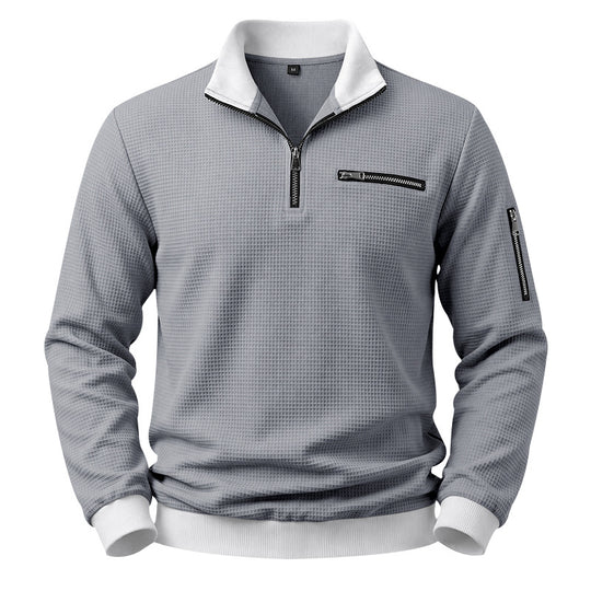 Herren Strukturierter Waffelpullover mit Halbreißverschluss und Reißverschlusstaschen Shop Nory