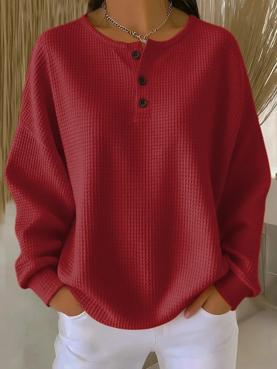 Damen Oversize Waffelstrick-Henleyshirt mit Knopfleiste und Rundhalsausschnitt Shop Nory
