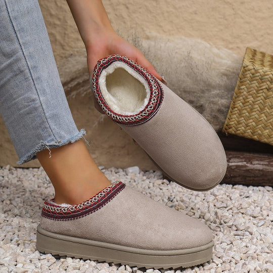 Damen Gefütterte Velours‑Slipper mit gestricktem Schaftbund und profilierter Plateausohle Shop Nory