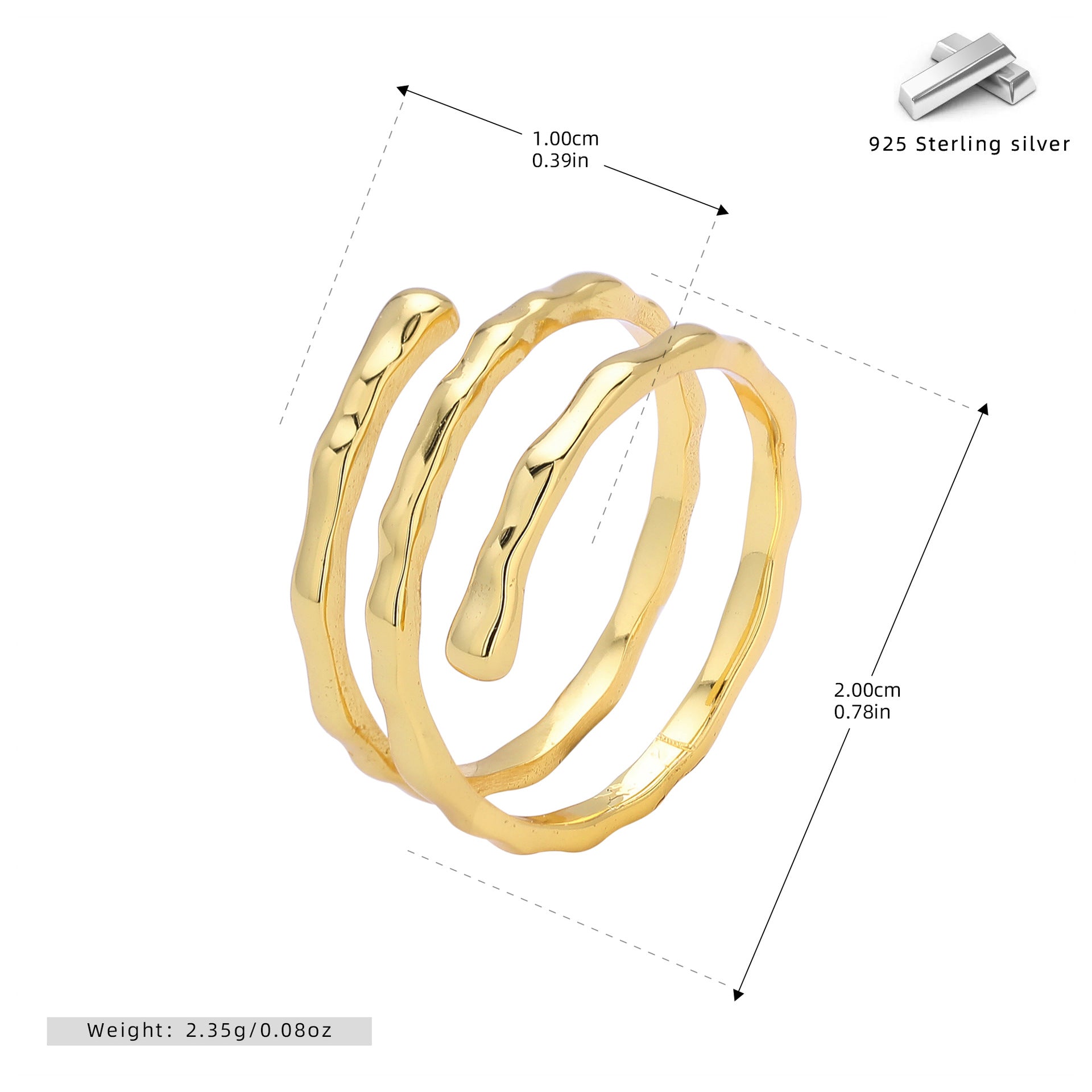 Damen Ring mit kreativem, gewelltem Design aus 925 Sterling Silber Shop Nory