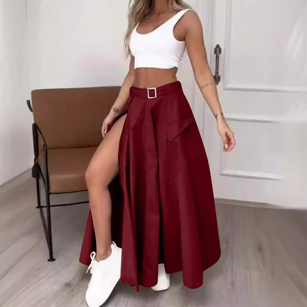Damen Maxirock mit hohem Beinschlitz, Cargo-Taschen und Taillengürtel Shop Nory