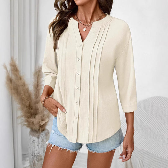 Damen Lockeres Tunikashirt mit Kellerfalten und dreiviertel Ärmeln Shop Nory