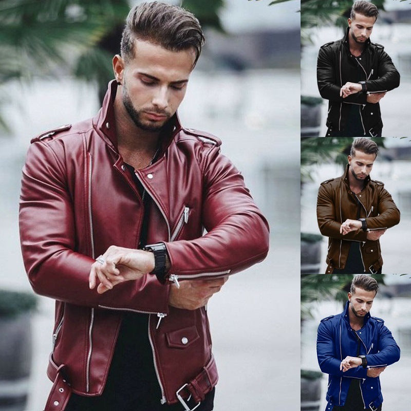 Herren stylische Bikerjacke aus Kunstleder mit asymmetrischem Reißverschluss und tailliertem Schnitt Shop Nory