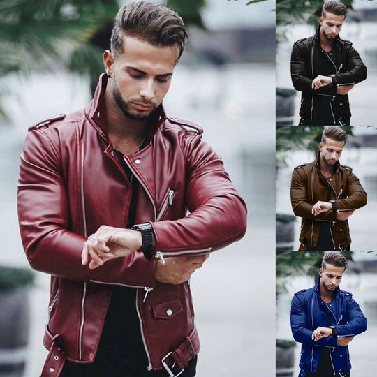 Herren stylische Bikerjacke aus Kunstleder mit asymmetrischem Reißverschluss und tailliertem Schnitt Shop Nory