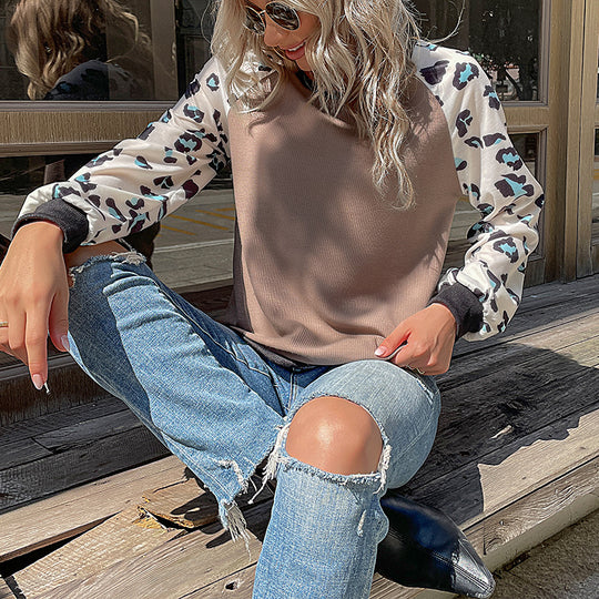 Damen Raglan-Pullover mit Leo-Jacquard-Ärmeln und feinem Rippstrick Shop Nory