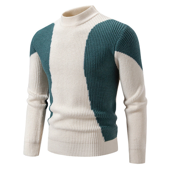 Herren gerippter Feinstrickpullover mit Stehkragen und kontrast-Blockdesign Shop Nory