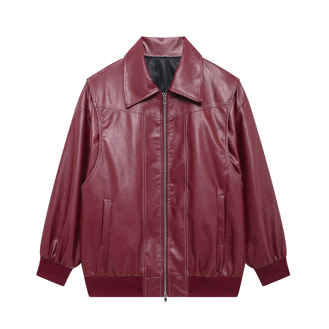 Damen Kunstlederjacke mit elastischen Bündchen und hochschließendem Kragen