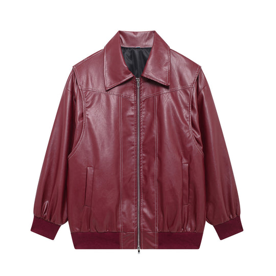 Damen Kunstlederjacke mit elastischen Bündchen und hochschließendem Kragen