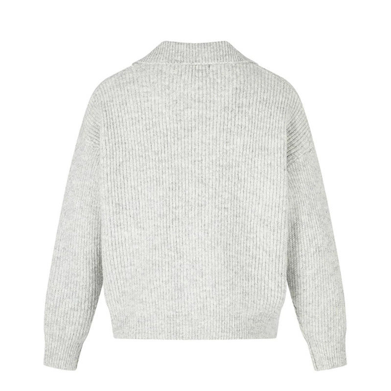 Damen Oversize Strickjacke mit asymmetrischer Knopfleiste und Hemdkragen Shop Nory