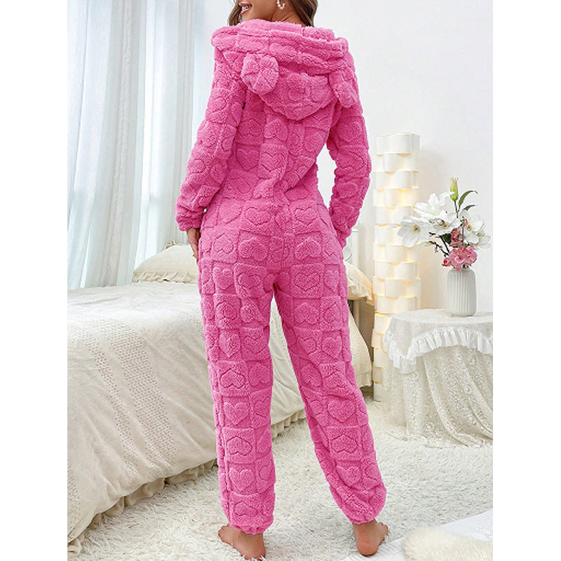 Damen Gemütlicher Fleece-Overall mit Kapuze
