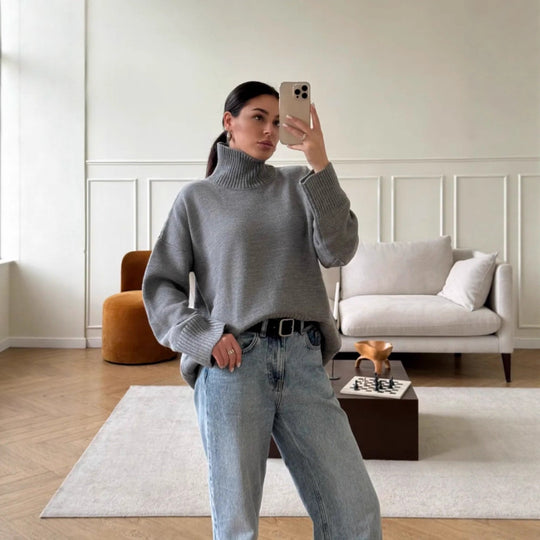 Damen Modischer Oversized Pullover mit hohem Kragen Shop Nory