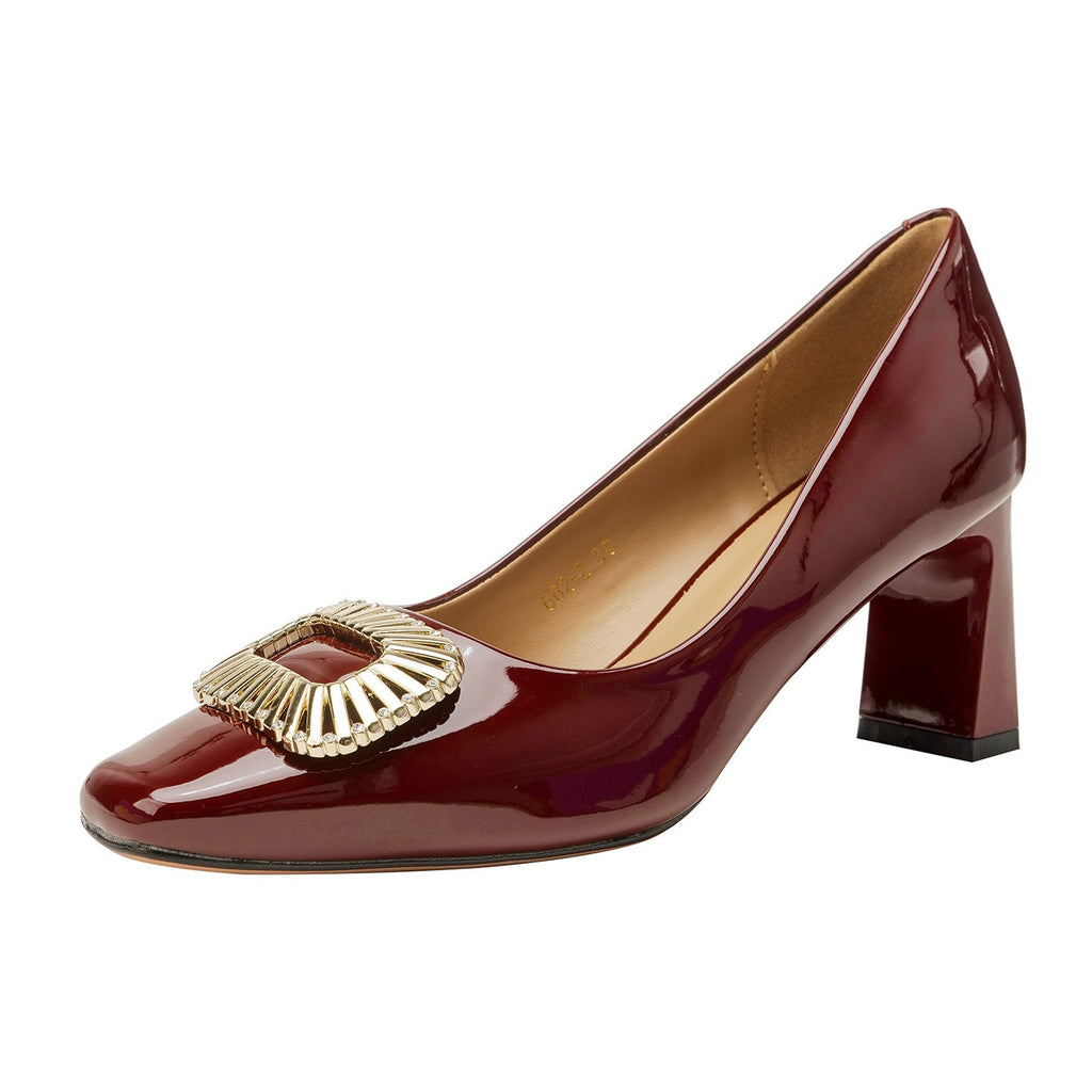 Damen elegante Lackleder-Pumps mit funkelndem Schmuckelement