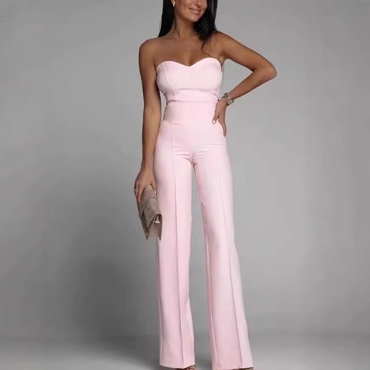 Damen eleganter Jumpsuit mit schulterfreiem Design und weitem Bein