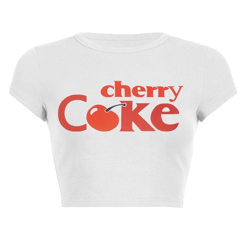 Damen Crop-Top mit kreativem Getränkedesign und figurbetontem Schnitt Shopnory