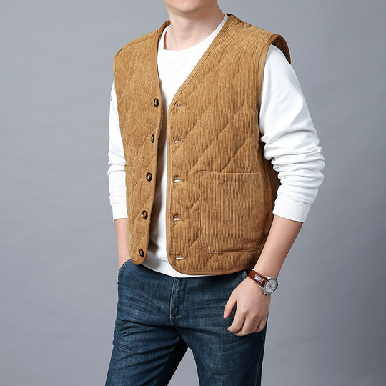 Herren Modische Cordweste mit Knopfleiste Shop Nory