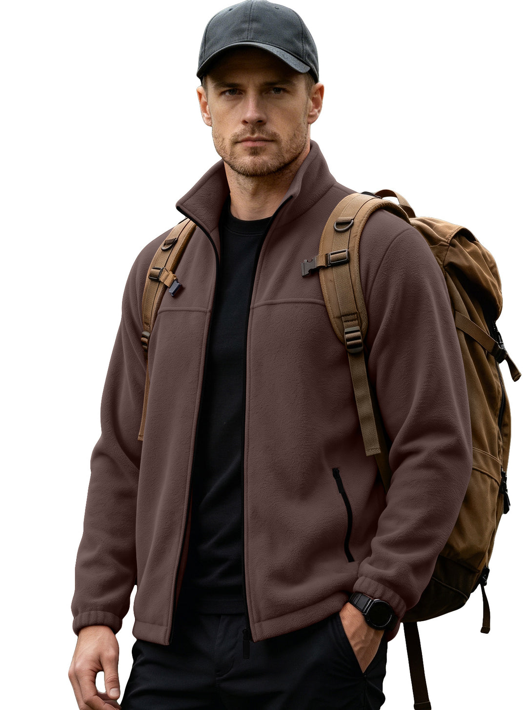 Herren Leichte Outdoor-Fleecejacke mit Stehkragen und Reißverschlusstaschen Shop Nory