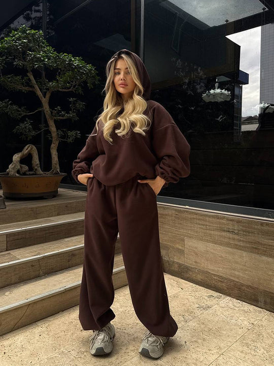 Damen oversized Kapuzen-Sweatshirt mit Ballonärmeln und weite High-Waist Jogginghose Shop Nory