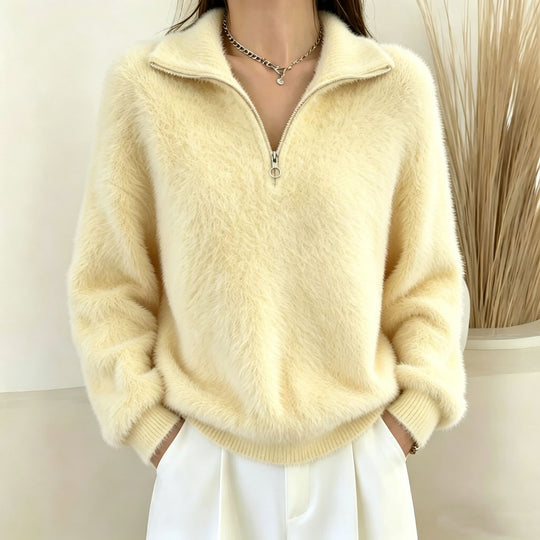 Damen Flauschiger Halbzipp-Pullover mit Stehkragen Shop Nory