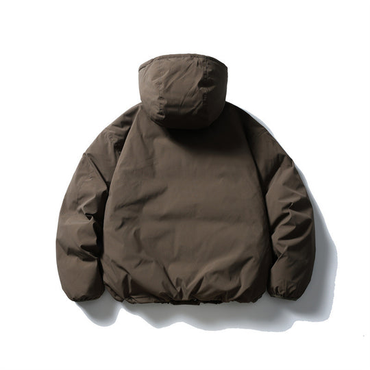 Unisex Boxy wattierte Kapuzenjacke mit Tunnelzug, Druckknopfleiste und Ärmeltasche Shop Nory