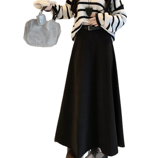 Damen Langer Maxirock mit schwingendem Schnitt und Gürtel Shop Nory