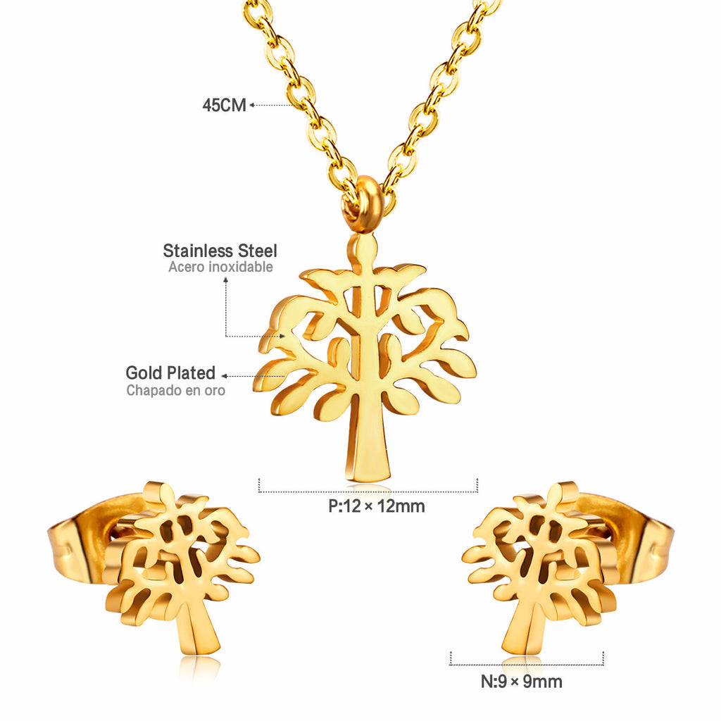 Damen Schmuckset mit Baum-Anhängern aus hochwertigem Edelstahl und goldplattiertem Design Shop Nory