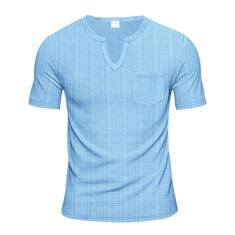 Herren Kurzarm V-Ausschnitt T-Shirt mit Brusttasche