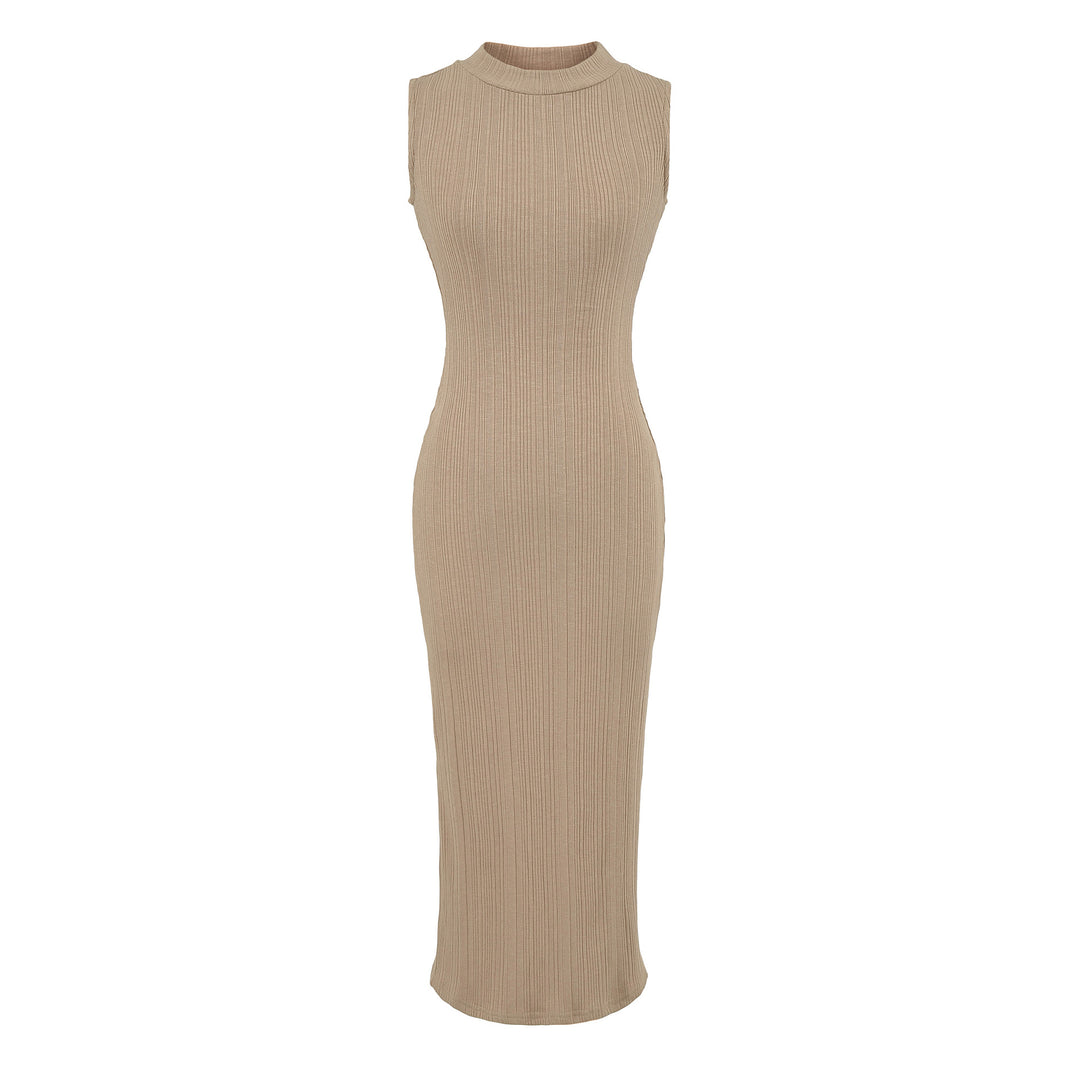 Damen Midikleid in Rippstrick, ärmelloses Slim‑Fit mit Stehkragen Shop Nory