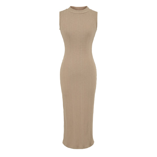 Damen Midikleid in Rippstrick, ärmelloses Slim‑Fit mit Stehkragen Shop Nory