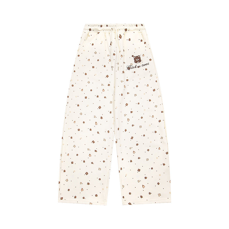 Damen Weite Loungehose im Culotte‑Stil mit elastischem Komfortbund und süßem Bären‑Print Shop Nory