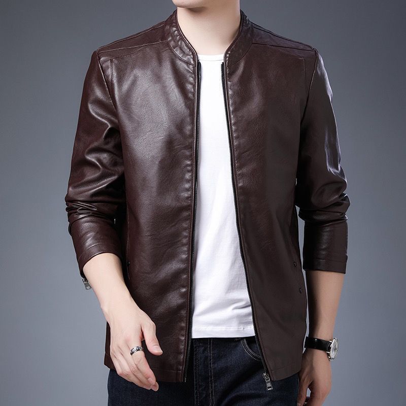 Herren schmal geschnittenes Kunstleder-Flightblouson mit Stehkragen und Reißverschluss Shop Nory