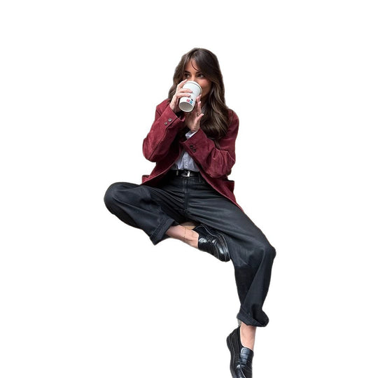 Damen Velourslederblazer mit legerer Cropped-Passform und Hemdkragen Shop Nory