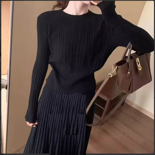 Damen Elegantes Plissee Maxikleid mit Strickpullover Shop Nory