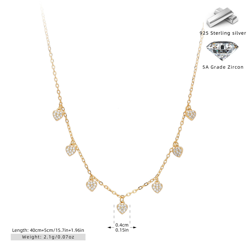 Damen Halskette mit herzförmigen Zirkonanhängern und feiner Gliederung Shop Nory